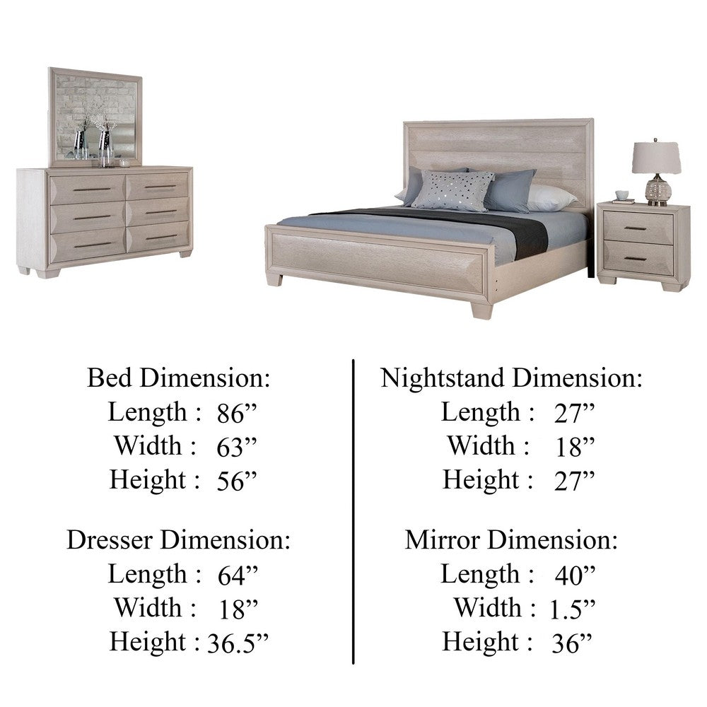 Nitz 4pc Queen Bedroom Set | Sculpted Headboard | Transitional White