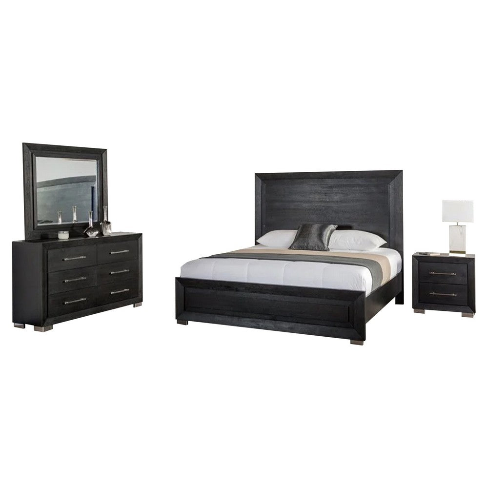 Ashen 4 Piece Queen Bedroom Set | LED Headboard & USB Ports | Black