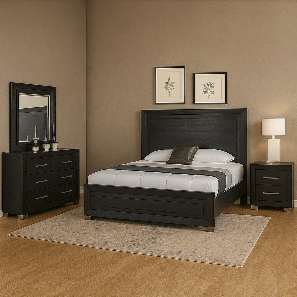 Ashen 4 Piece Queen Bedroom Set | LED Headboard & USB Ports | Black