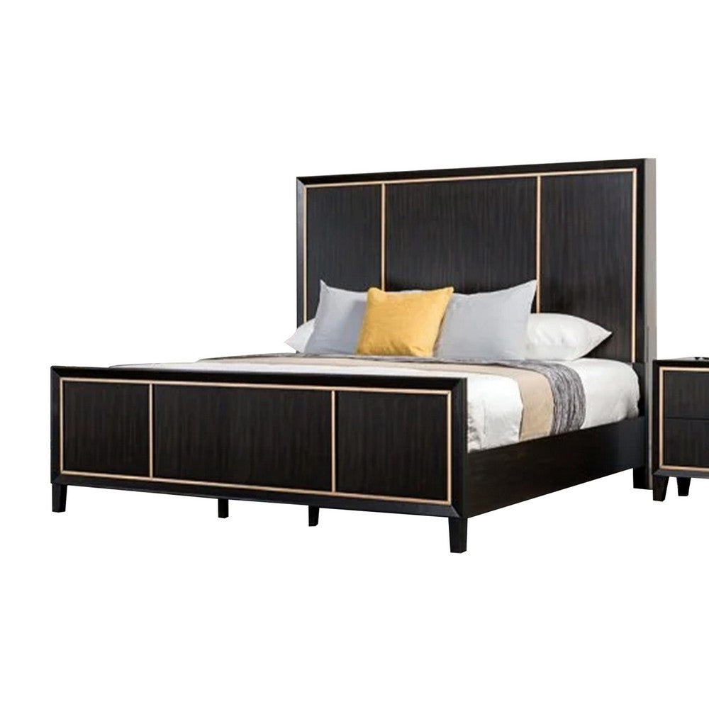 Yada 4pc Queen Bedroom Set w Dresser Mirror | Espresso Brown w Gold Trim