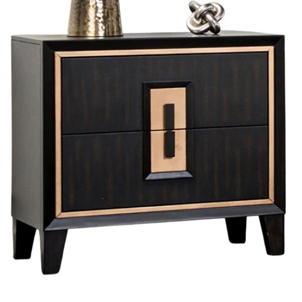 Yada 4pc Queen Bedroom Set w Dresser Mirror | Espresso Brown w Gold Trim