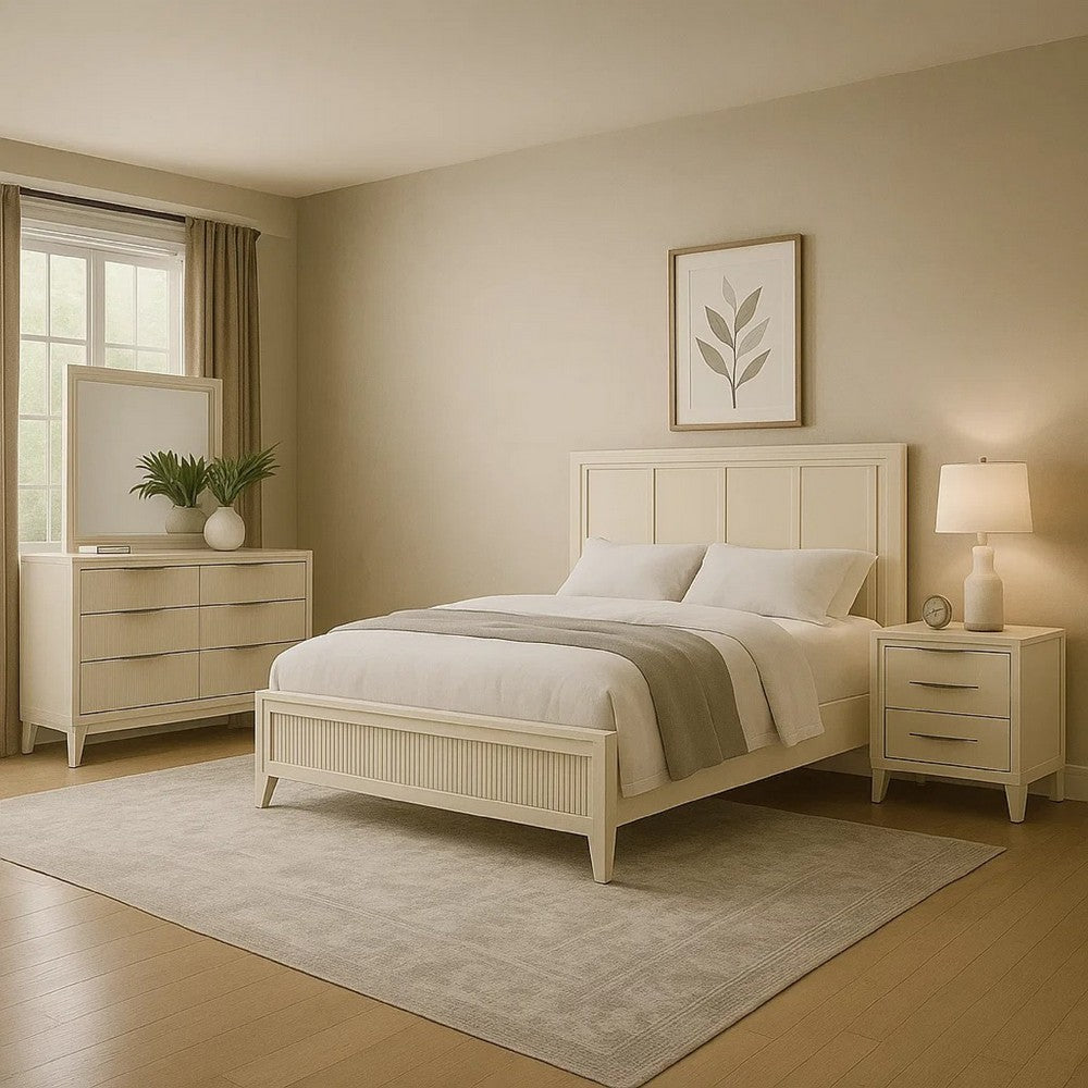 Toi 5pc Queen Bedroom Set w 2 Nightstands | Fluted LED | White Upholstery