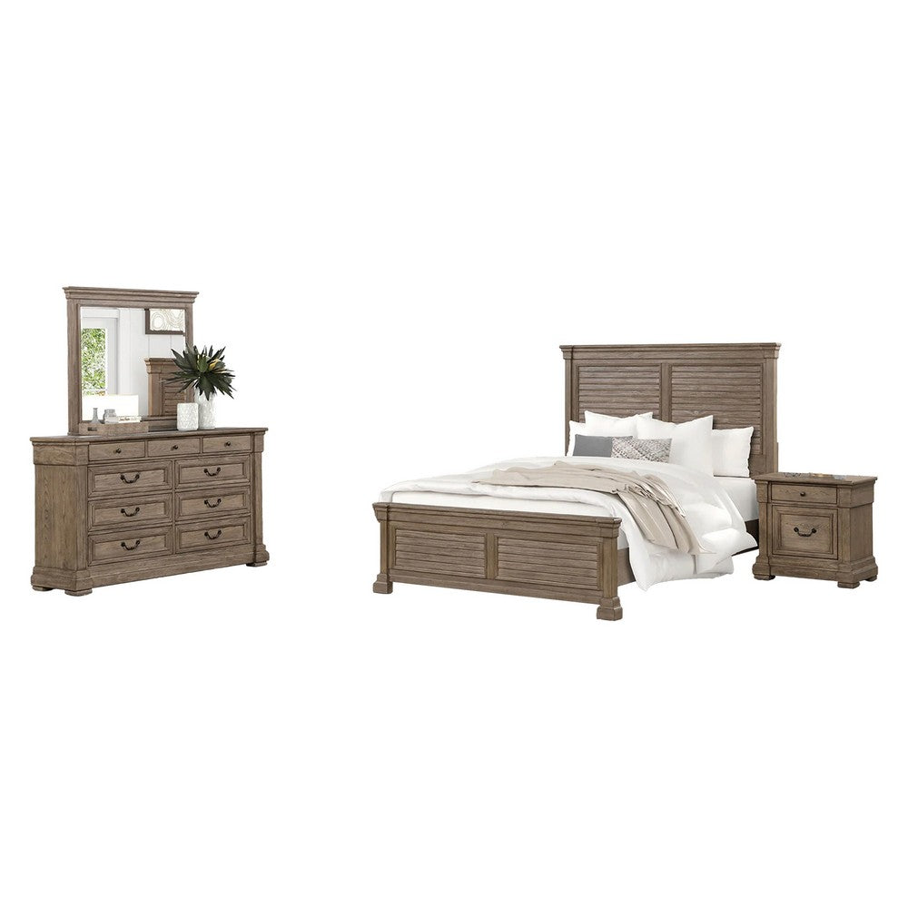 Roi 4pc Queen Bedroom Set | Tall Shutter Headboard | Weathered Gray