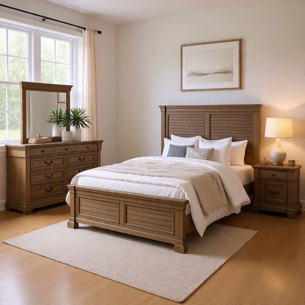 Roi 4pc Queen Bedroom Set | Tall Shutter Headboard | Weathered Gray