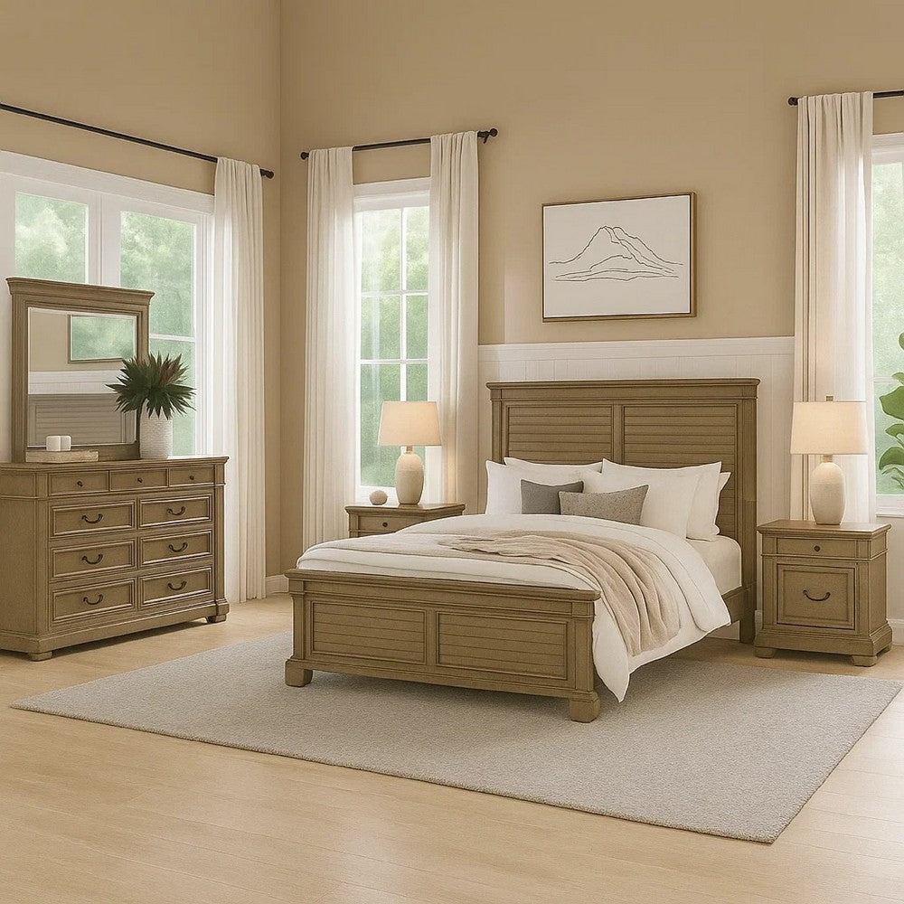 Roi 4pc Queen Bedroom Set | Tall Shutter Headboard | Weathered Gray