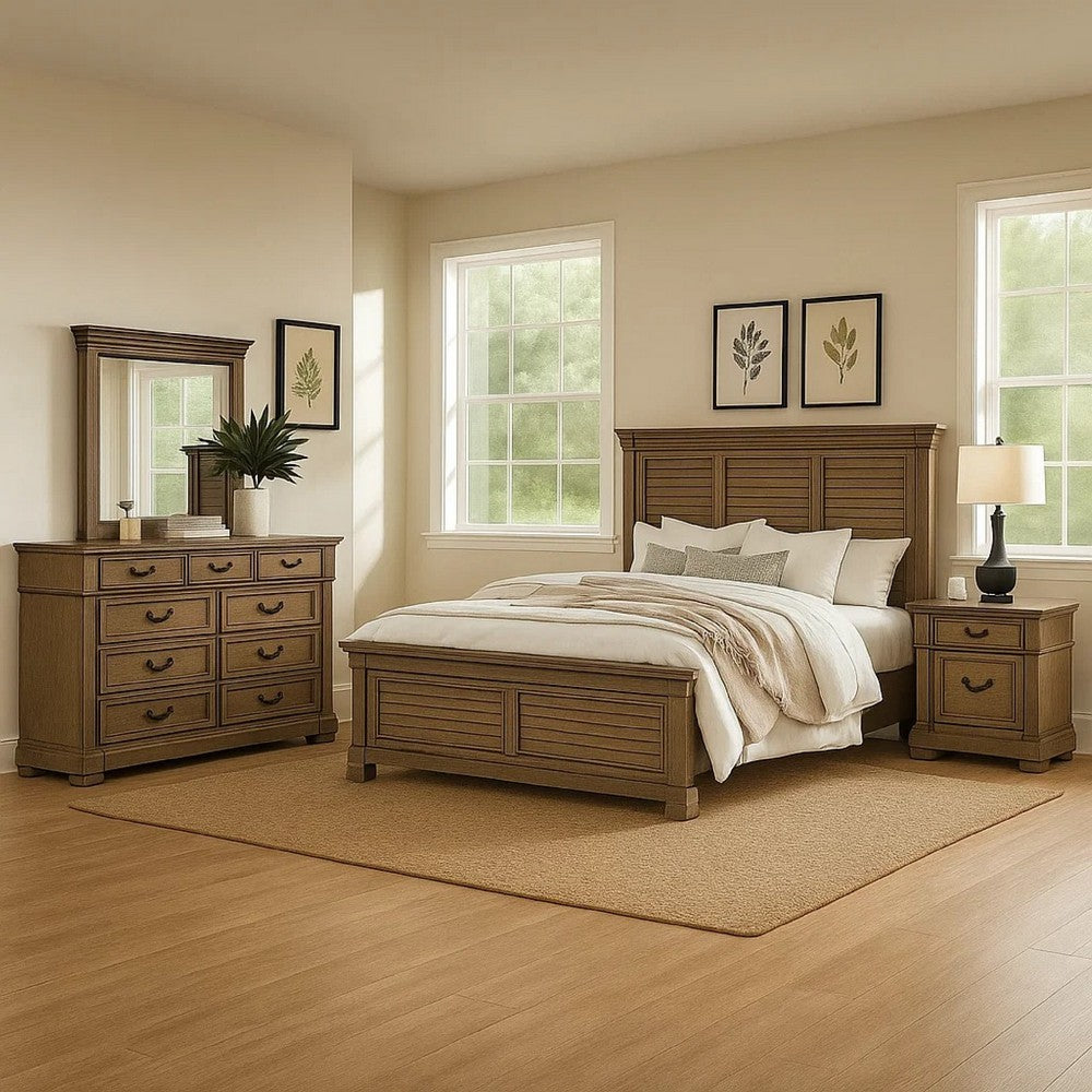 Roi 4pc Queen Bedroom Set | Tall Shutter Headboard | Weathered Gray