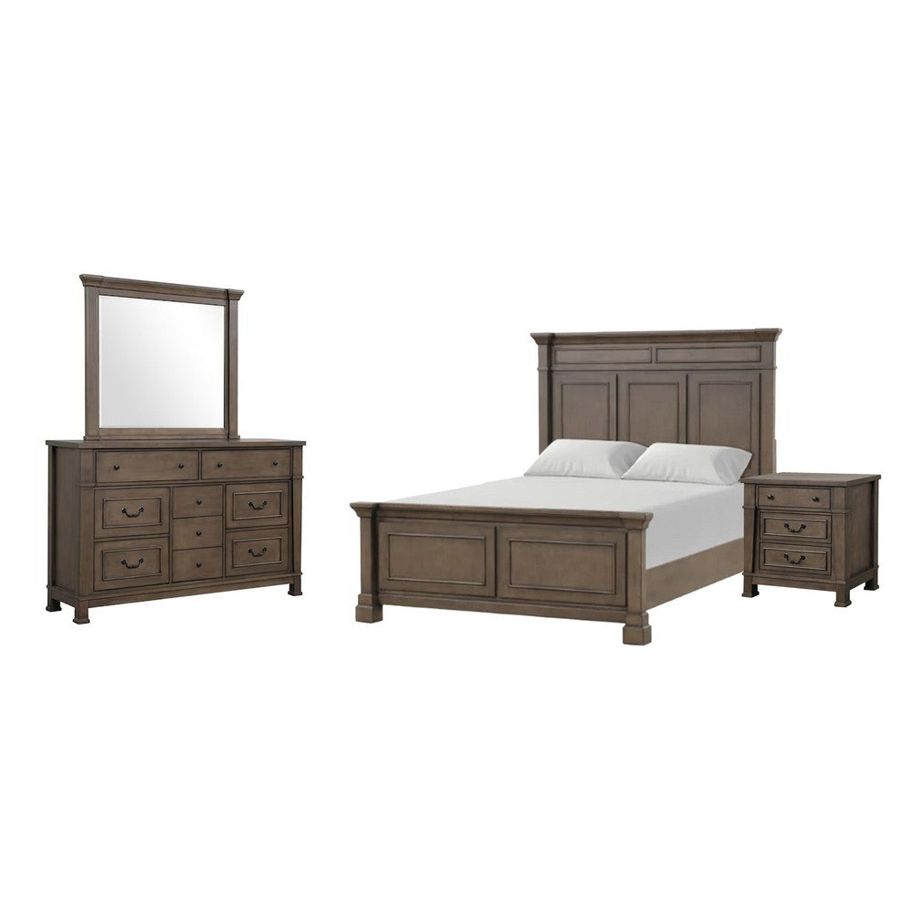 Huder 4pc Queen Bedroom Set | Sculpted Headboard | Dark Walnut Brown