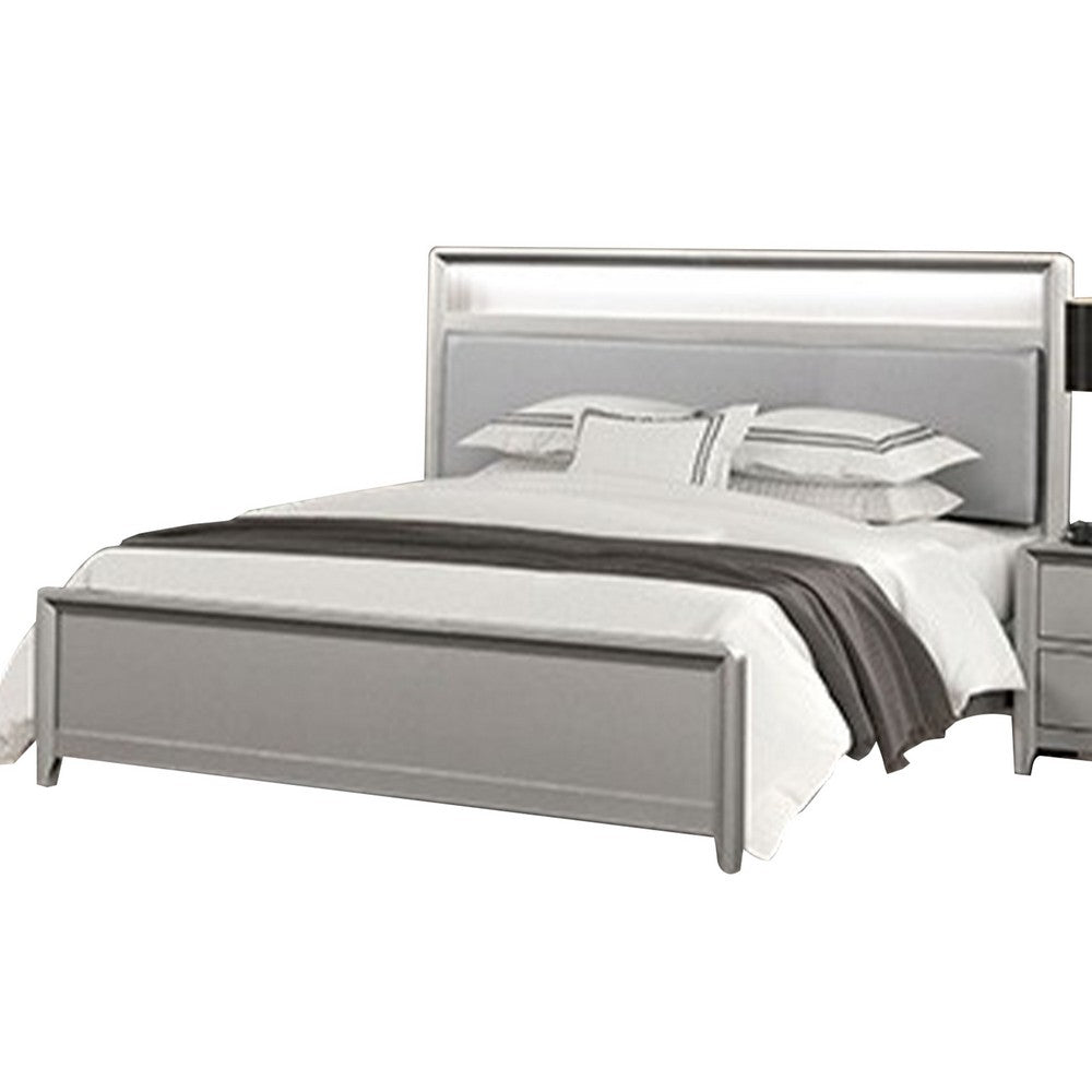 Broy 4pc Queen Bedroom Set w LED Bookcase Headboard | Mirror | Silver