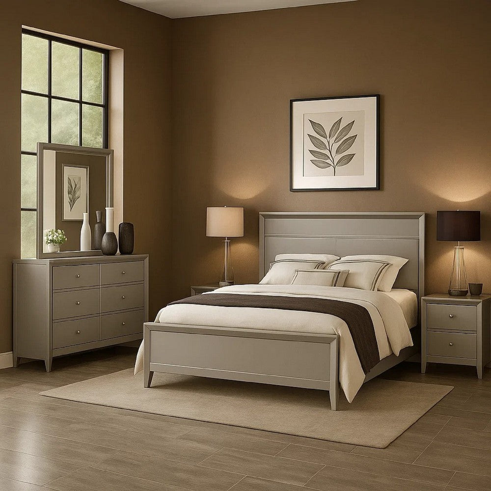 Broy 4pc Queen Bedroom Set w LED Bookcase Headboard | Mirror | Silver