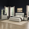 Broy 4pc Queen Bedroom Set w LED Bookcase Headboard | Mirror | Silver