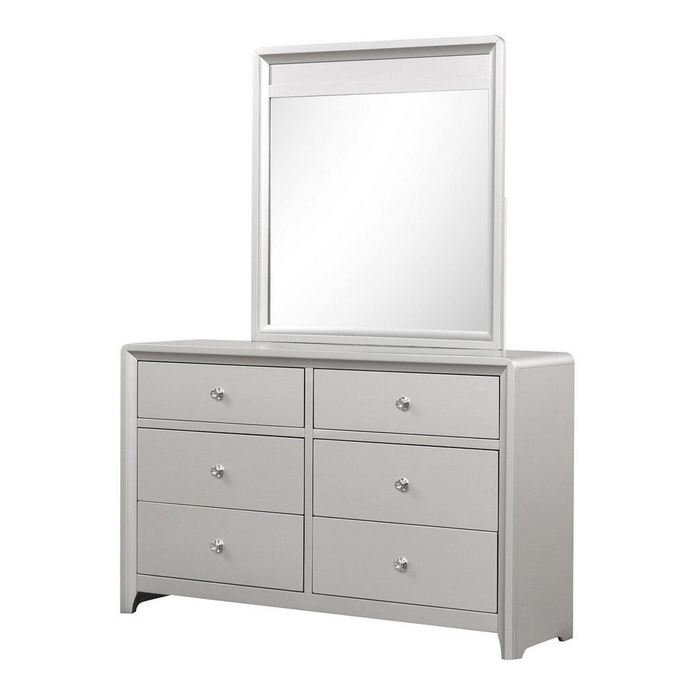 Broy 5pc Queen Bedroom Set | LED Bookcase Headboard | 2 Nightstands | Silver