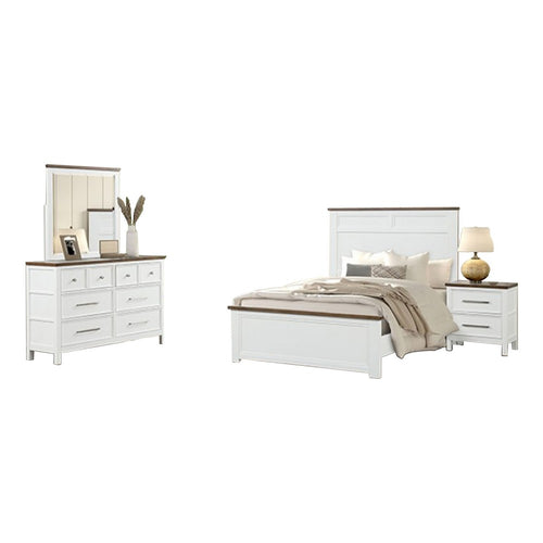 Tela 4pc Twin Bedroom Set | White & Brown Recessed Panel Headboard
