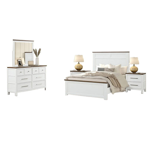 Tela 5pc Twin Bedroom Set | 2 Nightstands | White & Brown Recessed Panel