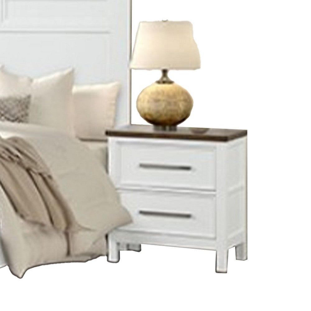 Tela 5pc Twin Bedroom Set | 2 Nightstands | White & Brown Recessed Panel