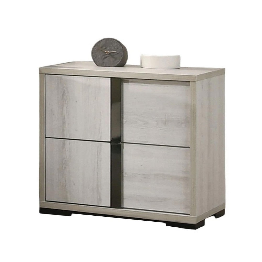 Hyao 4pc Queen Bedroom Set w LED Headboard | Whitewash | Dresser Mirror