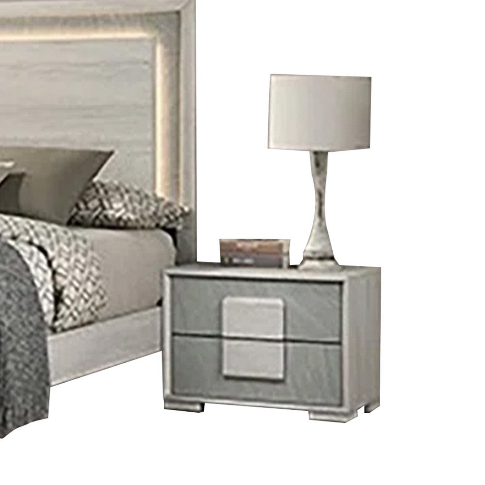 Nomi 4pc Queen Bedroom Set w LED Headboard | Stone Gray Drawers