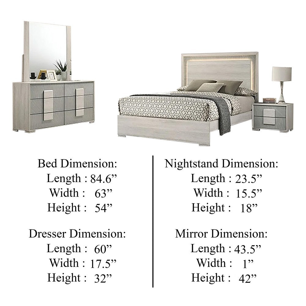Nomi 4pc Queen Bedroom Set w LED Headboard | Stone Gray Drawers
