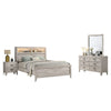 Miot 4pc Queen Bedroom Set | Headboard Shelves w Light | Whitewash