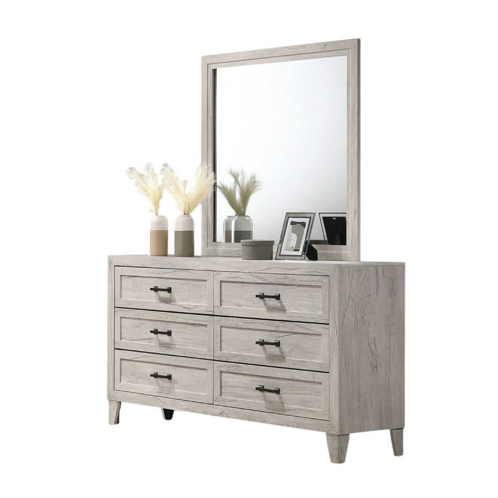 Miot 4pc Queen Bedroom Set | Headboard Shelves w Light | Whitewash