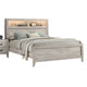 Miot 4pc Queen Bedroom Set | Headboard Shelves w Light | Whitewash