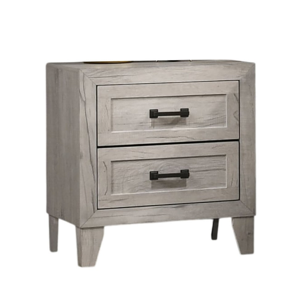 Miot 4pc Queen Bedroom Set | Headboard Shelves w Light | Whitewash