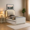 Dima Full Size Bed with Pull Out Trundle & LED Headboard | Pearl White