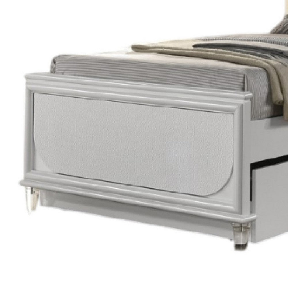 Dima Twin Size Bed with Pull Out Trundle & LED Headboard | Pearl White