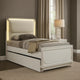 Dima Twin Size Bed with Pull Out Trundle & LED Headboard | Pearl White
