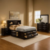 Simo 4pc Queen Bedroom Set w Bookcase Headboard w Drawers | Black