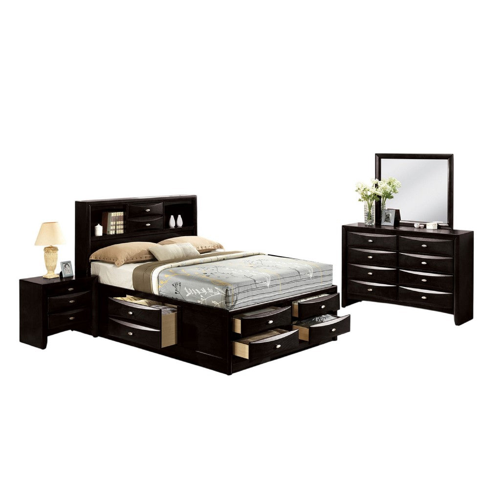 Simo 5pc Queen Bedroom Set w Bookcase Headboard | 2 Nightstands | Black