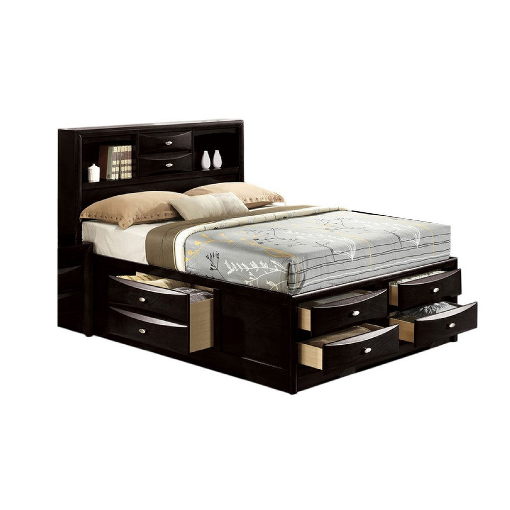 Simo 5pc Queen Bedroom Set w Bookcase Headboard | 2 Nightstands | Black