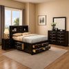 Simo 5pc Queen Bedroom Set w Bookcase Headboard | 2 Nightstands | Black