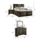 Simo 5pc Queen Bedroom Set w Bookcase Headboard | 2 Nightstands | Gray