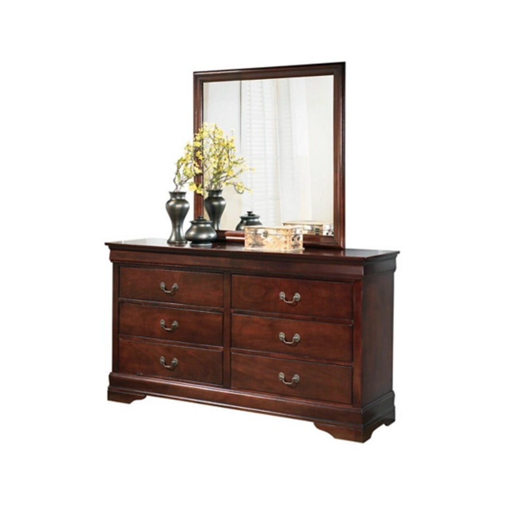 Deyr 2pc Dresser & Mirror Set | 6 Drawers | Louis Philippe Style | Brown