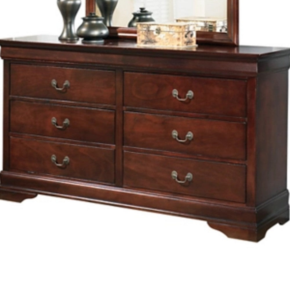 Deyr 2pc Dresser & Mirror Set | 6 Drawers | Louis Philippe Style | Brown