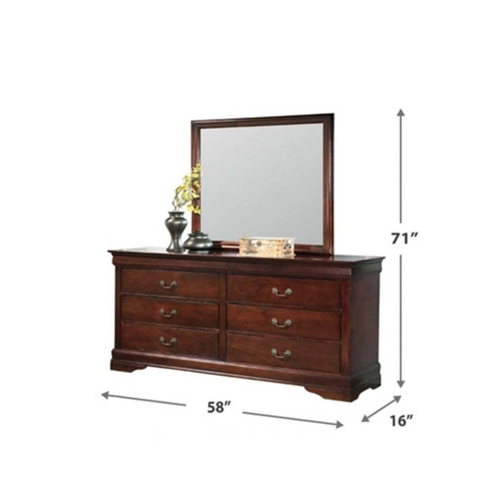 Deyr 2pc Dresser & Mirror Set | 6 Drawers | Louis Philippe Style | Brown