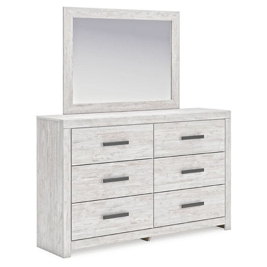 Cany 2pc Dresser & Mirror Set | 6 Drawers | Black Handles | Whitewash