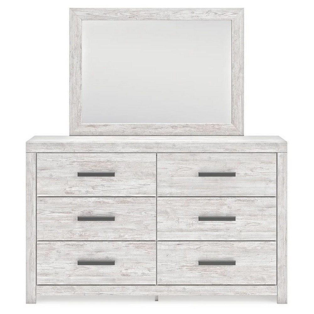 Cany 2pc Dresser & Mirror Set | 6 Drawers | Black Handles | Whitewash