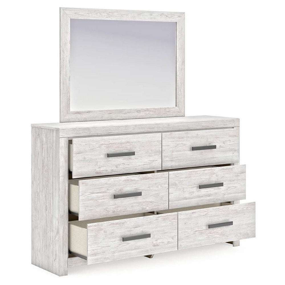 Cany 2pc Dresser & Mirror Set | 6 Drawers | Black Handles | Whitewash