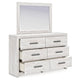 Cany 2pc Dresser & Mirror Set | 6 Drawers | Black Handles | Whitewash