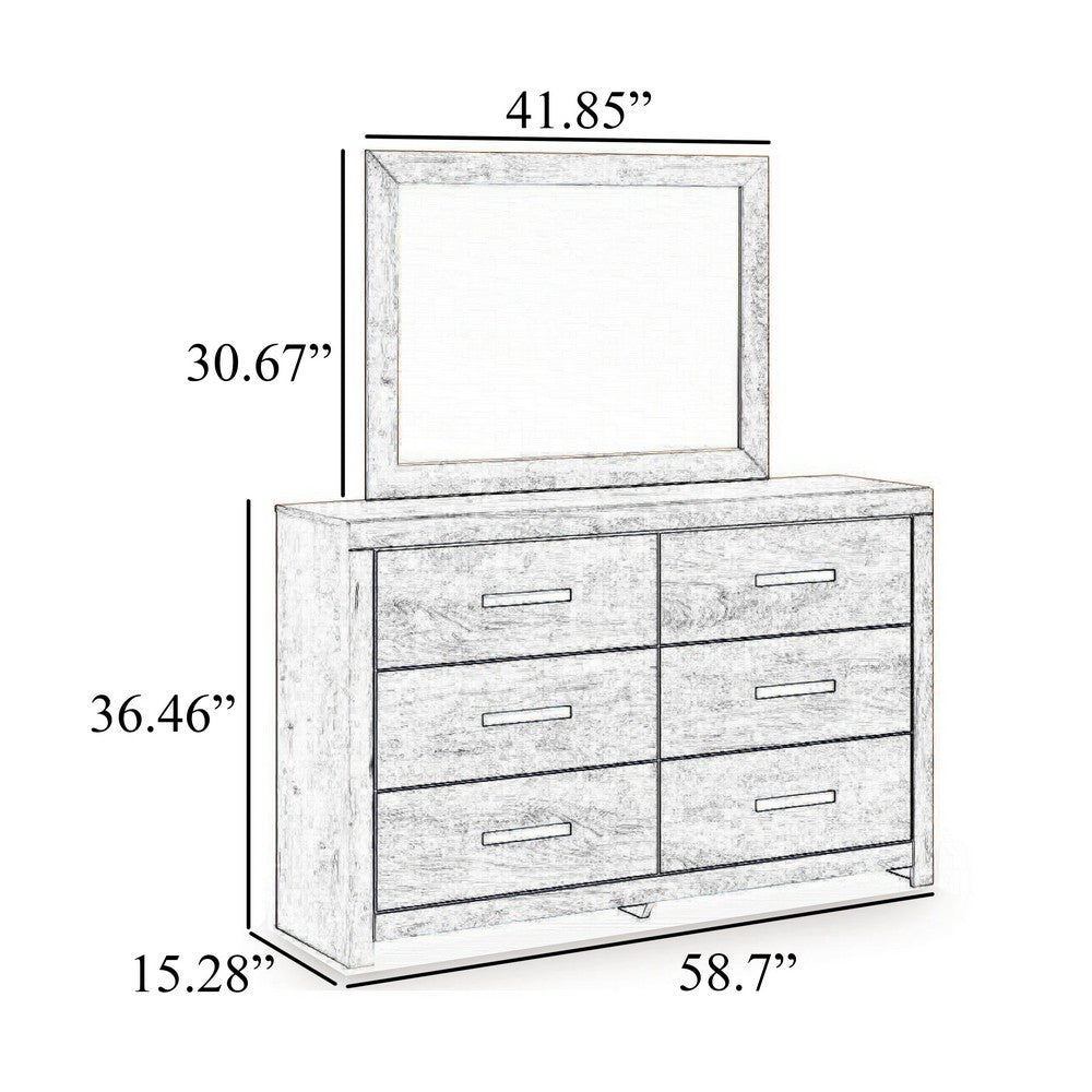 Cany 2pc Dresser & Mirror Set | 6 Drawers | Black Handles | Whitewash