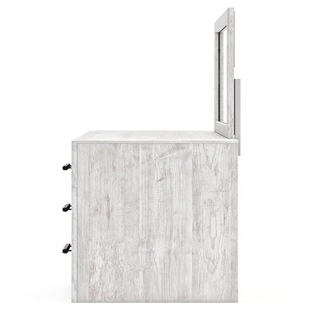 Cany 2pc Dresser & Mirror Set | 6 Drawers | Black Handles | Whitewash