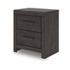 Peny Bedside Nightstand | 2 Drawers w Long Metal Handles | Charcoal Black