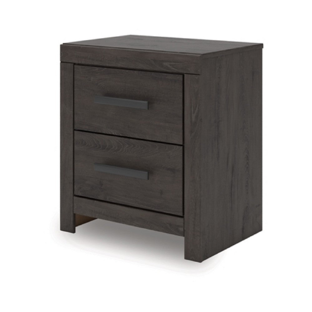 Peny Bedside Nightstand | 2 Drawers w Long Metal Handles | Charcoal Black