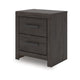 Peny Bedside Nightstand | 2 Drawers w Long Metal Handles | Charcoal Black