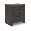 Peny Bedside Nightstand | 2 Drawers w Long Metal Handles | Charcoal Black