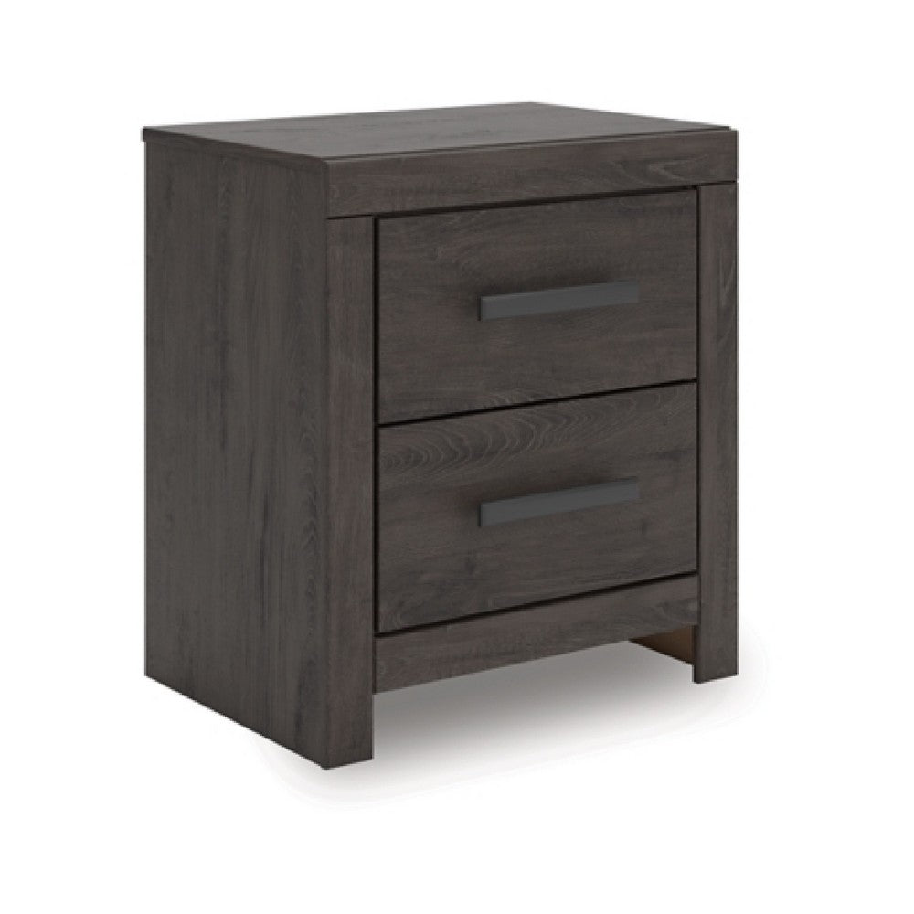 Peny Bedside Nightstand | 2 Drawers w Long Metal Handles | Charcoal Black