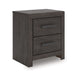 Peny Bedside Nightstand | 2 Drawers w Long Metal Handles | Charcoal Black