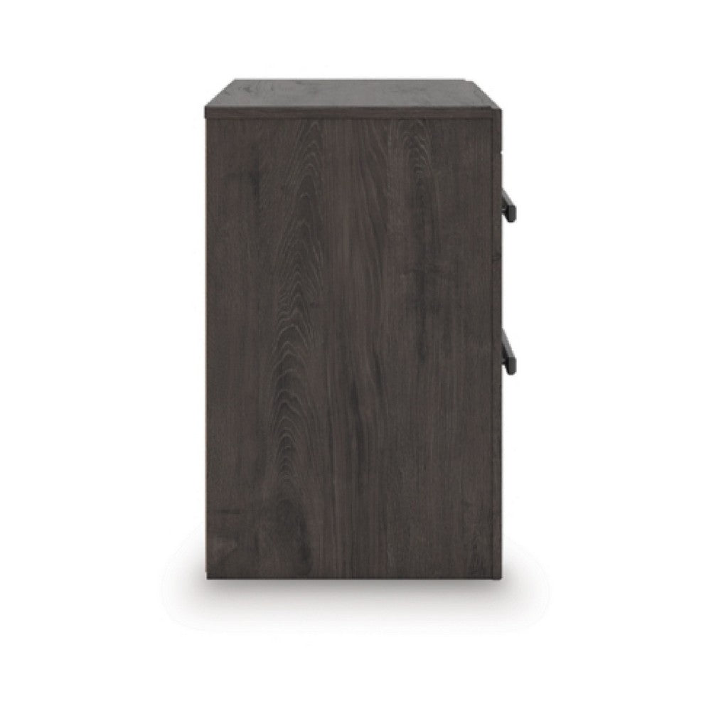 Peny Bedside Nightstand | 2 Drawers w Long Metal Handles | Charcoal Black