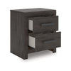 Peny Bedside Nightstand | 2 Drawers w Long Metal Handles | Charcoal Black